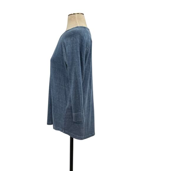 Wrap London Garment Dyed Top Blouse Tee Shirt Hemp Cotton Blue Size US 12 - Picture 5 of 12